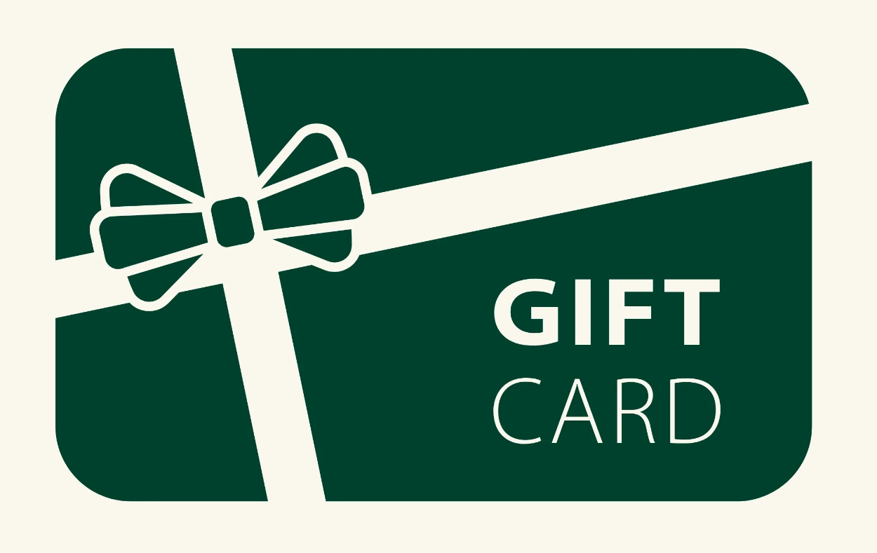 Mouram groene cadeaukaart met strik en diagonaal lint, met de tekst 'CADEAUKAART' op een lichte achtergrond.