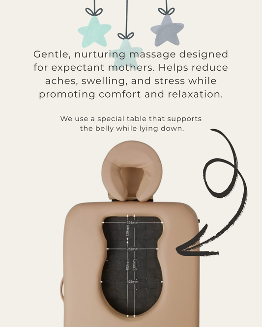 Zwangerschapsmassagetafel met speciale buiksteun voor aanstaande moeders, comfortgericht ontwerp.
